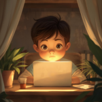 curious child in sunlit nook